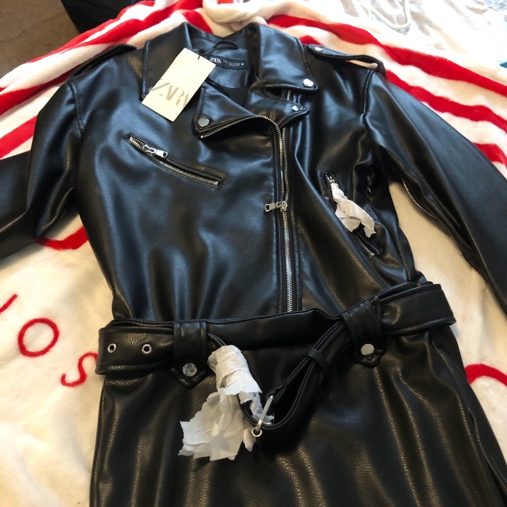 COPY - Zara faux leather belted dress with zipper sleeves open reasonable offer…